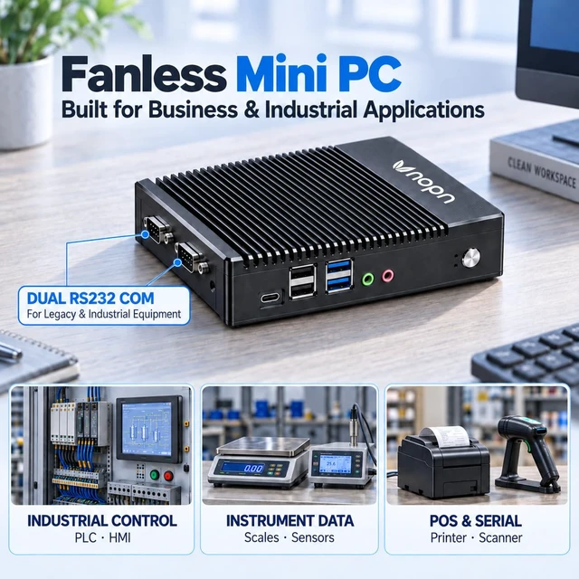 Alt view image 5 of 6 - HKAIOT Fanless Mini PC, AMD 6400T Quad-Core, Industrial Small Compute, Dual Display, Gigabit Ethernet, Wi-Fi, Blue-Tooth, USB 3.0, Fanless Mini Desktop PC, 4GB RAM 64GB SSD