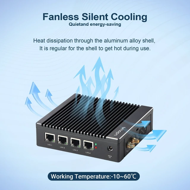 Alt view image 5 of 7 - VNOPN Fanless Firewall Appliance Intel J3710 4C/4T, Firewall Mini PC, 4 x Intel i226 LAN Ports, Network Gateway, Soft Router, Support PF-Sense/OPN-Sense, AES-NI (8GB RAM 128GB SSD)
