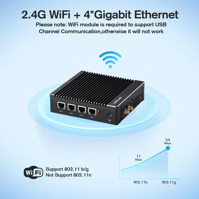 Alt view image 6 of 7 - VNOPN Fanless Firewall Appliance Intel J3710 4C/4T, Firewall Mini PC, 4 x Intel i226 LAN Ports, Network Gateway, Soft Router, Support PF-Sense/OPN-Sense, AES-NI (8GB RAM 128GB SSD)