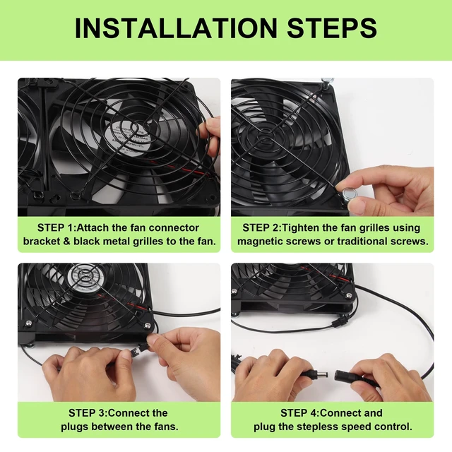 Alt view image 6 of 7 - 6x140mm PC Vent Cooling Fans with Magnetic Screws Kits and Adjustable Speed | Flexible 840mm 33.07inch Multi-Fan Cooling Fan Set with Magnetic Screws for Cabinet, Server, GPU Mining Rig, Chicken Coop