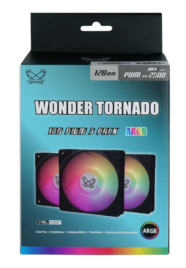 Alt view image 3 of 7 - Scythe Wonder Tornado 120mm ARGB Computer case Fan for Gaming and Performance Build,12V 4pin Power, 3pin ARGB Lighting, 25mm Thickness, PBT Material, 2500RPM, 3-Pack