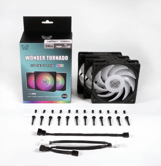 Alt view image 5 of 7 - Scythe Wonder Tornado 120mm ARGB Computer case Fan for Gaming and Performance Build,12V 4pin Power, 3pin ARGB Lighting, 25mm Thickness, PBT Material, 2500RPM, 3-Pack