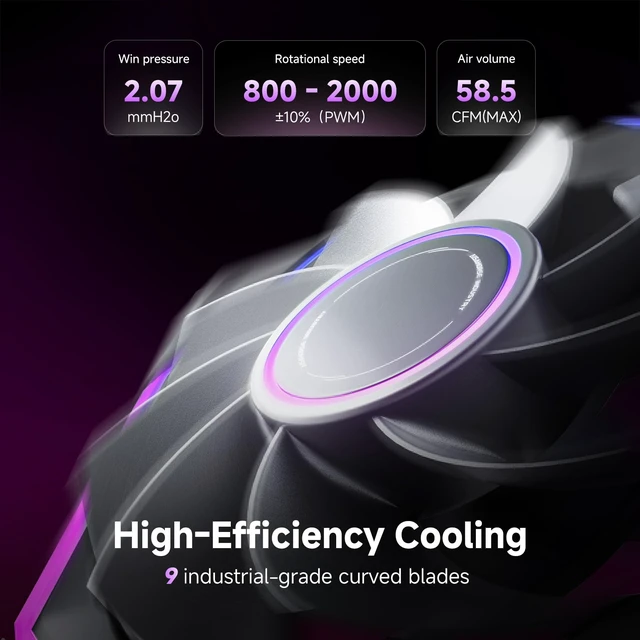 Alt view image 7 of 7 - AsiaHorse Nyota Ultra 120mm PC Case Fan - Space-Inspired Design (Infinity Mirror + RGB Ring), 9 Blades 58.5 CFM, Modular Build, Ultra-Quiet Silicone Pads, PWM Control-Quiet Hydro Bearing