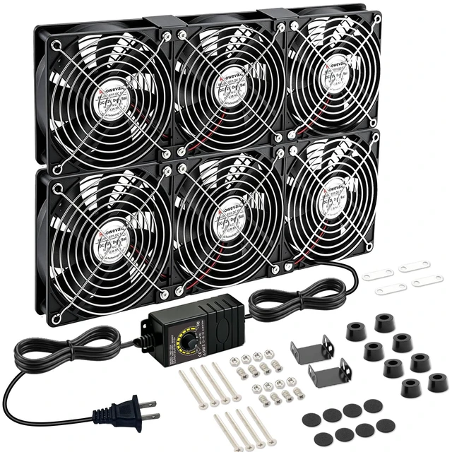 Main image of Rpowevax 120mm x6 PC Case Computer Fan AC 110V 240V Speed Controller | Variable Speed Dual Ball Bearing large computer fan for Window Exhaust,Greenhouse, Basement,RV Refrigerator Ventilation