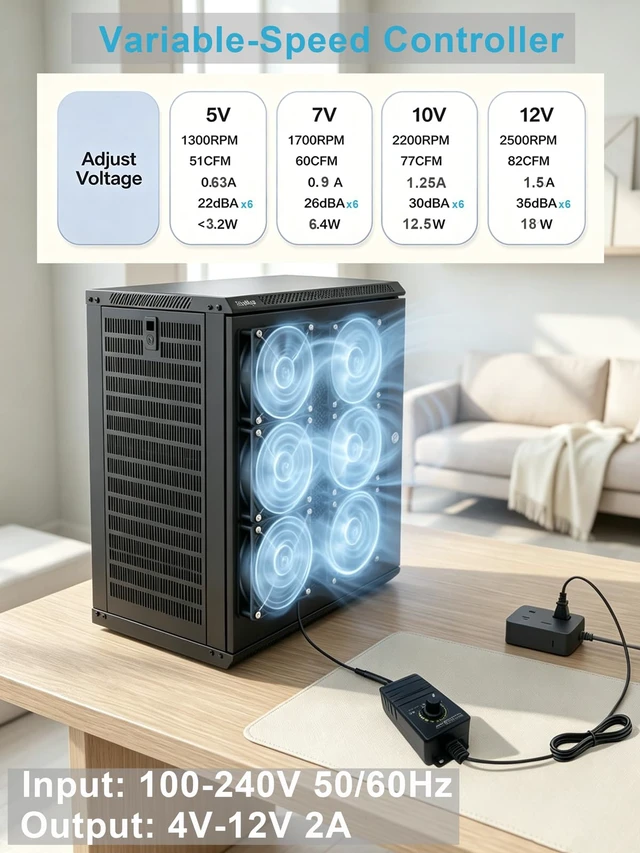 Alt view image 2 of 6 - Rpowevax 120mm x6 PC Case Computer Fan AC 110V 240V Speed Controller | Variable Speed Dual Ball Bearing large computer fan for Window Exhaust,Greenhouse, Basement,RV Refrigerator Ventilation
