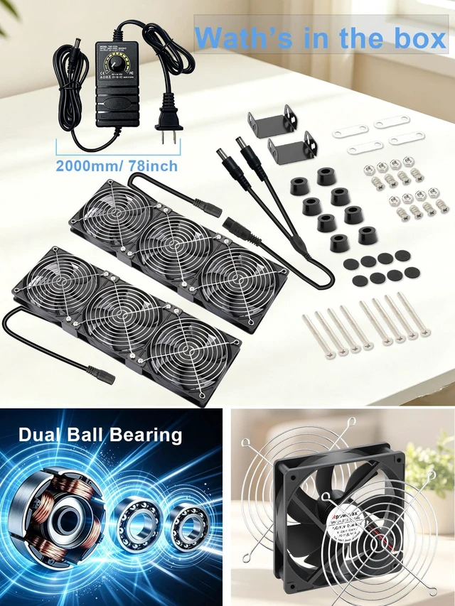 Alt view image 5 of 6 - Rpowevax 120mm x6 PC Case Computer Fan AC 110V 240V Speed Controller | Variable Speed Dual Ball Bearing large computer fan for Window Exhaust,Greenhouse, Basement,RV Refrigerator Ventilation