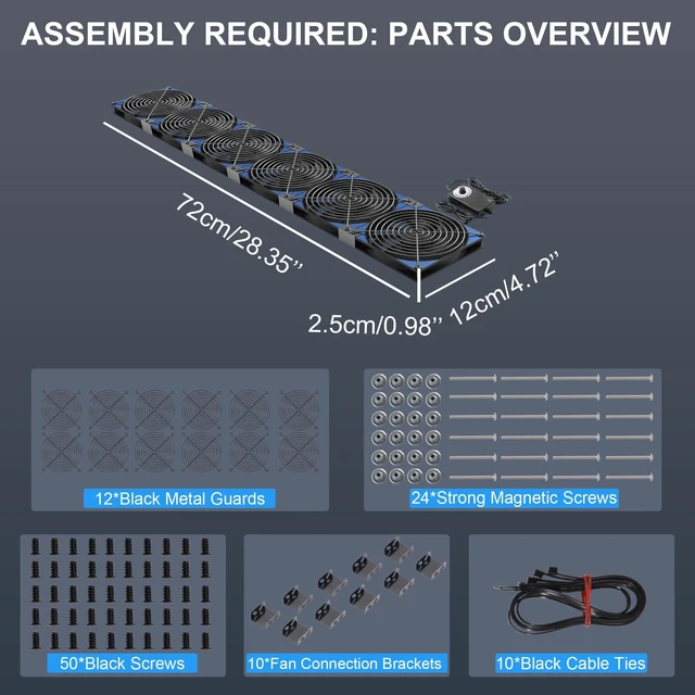 Alt view image 4 of 7 - 120mmx6 720mm Adjustable PC Ventilation & Exhaust Fan with Speed Controller | High Airflow Magnetic Installation Industrial Fan Multi Configurations for Server Rack GPU Mining Cabinet Attic Greenhouse