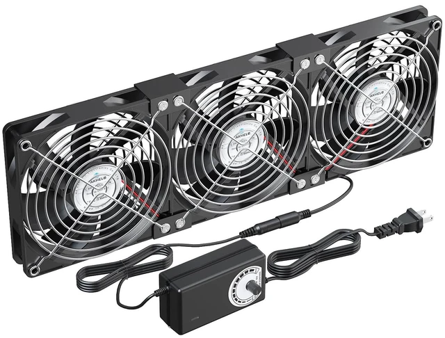 Main image of 3X120mm Computer Fans with AC Plug & Speed Controller - 12V DC Cooling Fans for PC Case, Server Cabinet, Industrial Chassis, Greenhouse Ventilation