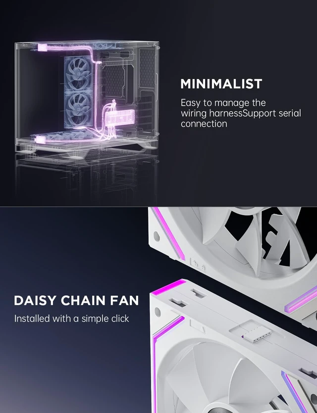 Alt view image 4 of 6 - Asiahorse Dawn 120mm Case Fan, ARGB PWM 1850RPM/71CFM Airflow, Forward & Reverse Blade Design, Low Noise, Precision HDB Bearings High Performance UNI PC Fan Modular Daisy Chain