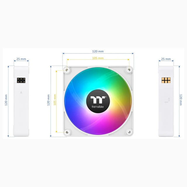 Alt view image 7 of 7 - Thermaltake CT120 EX ARGB Reverse PC Cooling Fan White (3-Fan Pack), Magnetic Connection, 5V Motherboard Sync, 16.8 Million Colors 9 Addressable LEDs, 120 mm Case/Radiator Fan, CL-F194-PL12SW-A