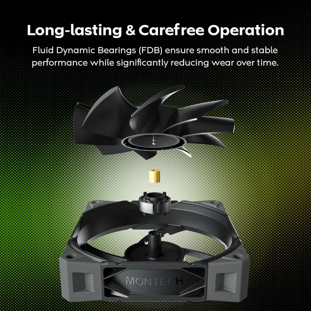 Alt view image 3 of 6 - MONTECH E28 PWM 120mm Cooling Fan Desktop PC Case Fan AIO Fan, Black 3-Pack | Up to 2000RPM, 9 Blades, 28mm Thick for Enhanced Cooling Efficiency, PWM 4-Pin Power Connector, FDB Bearing
