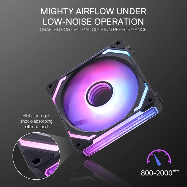 Alt view image 5 of 7 - Redragon GCF012 Standard 120mm PC Case Fan, Daisy-Chain Connection, 5V 3Pin ARGB Lighting, 4 Pin PWM Case Fan, for Radiator/Computer Case Cooling, 120x120x25mm, 3 Pack, Black