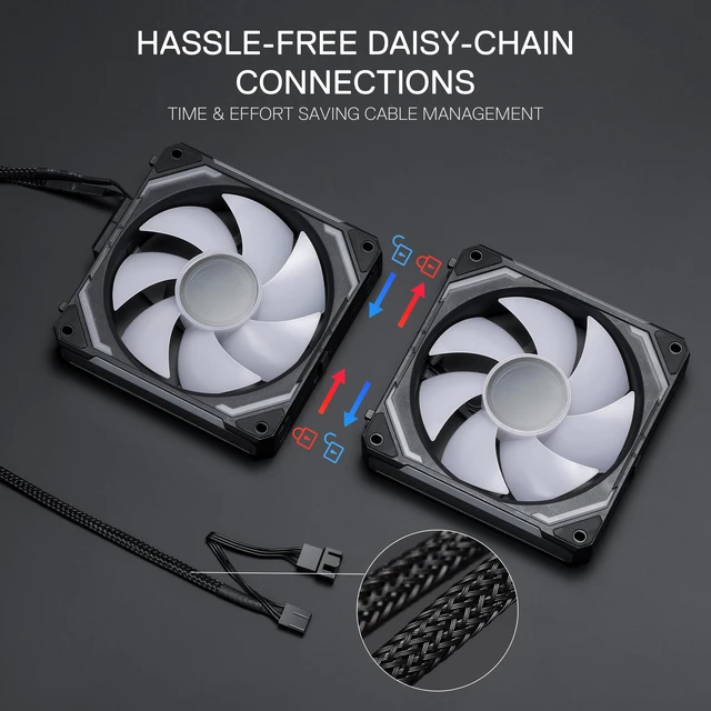 Alt view image 3 of 7 - Redragon GCF012 Standard 120mm PC Case Fan, Daisy-Chain Connection, 5V 3Pin ARGB Lighting, 4 Pin PWM Case Fan, for Radiator/Computer Case Cooling, 120x120x25mm, 3 Pack, Black