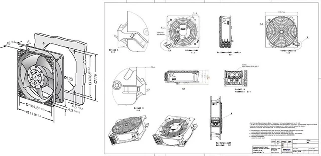Alt view image 5 of 5 - 120mm 115V AC Axial Flow Fan DV4600-492 for Rittal Cabinet Cooling, 120 * 120 * 38mm, 18/19W, 240/220mA, Server Rack Cooling Fan