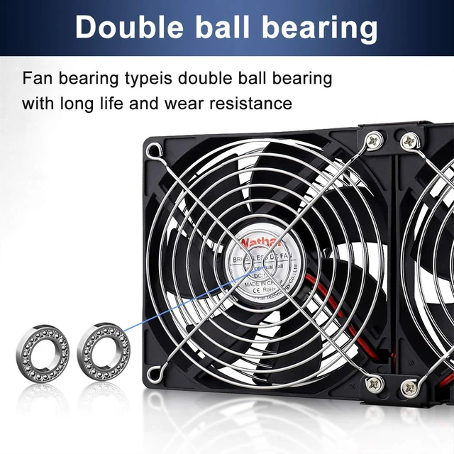 Alt view image 4 of 5 - Wathai Dual Ball 3 x 120mm Computer Fan with AC Plug DC 12V Server Fans | Baseboard Booster Fan with 110V 120V 220V 240V AC Speed Controller for DIY Cabinet Chassis Machine Rack Workstation Cooling