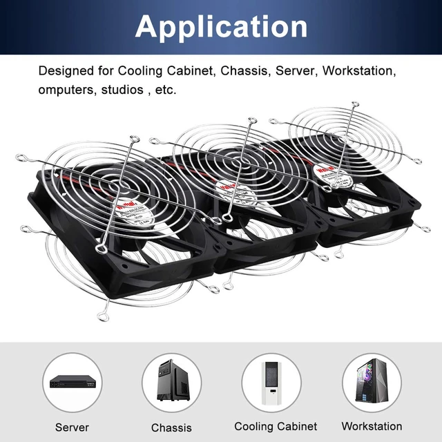 Alt view image 5 of 5 - Wathai Dual Ball 3 x 120mm Computer Fan with AC Plug DC 12V Server Fans | Baseboard Booster Fan with 110V 120V 220V 240V AC Speed Controller for DIY Cabinet Chassis Machine Rack Workstation Cooling