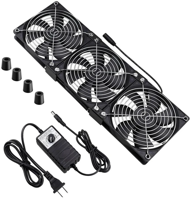 Main image of Wathai Dual Ball 3 x 120mm Computer Fan with AC Plug DC 12V Server Fans | Baseboard Booster Fan with 110V 120V 220V 240V AC Speed Controller for DIY Cabinet Chassis Machine Rack Workstation Cooling