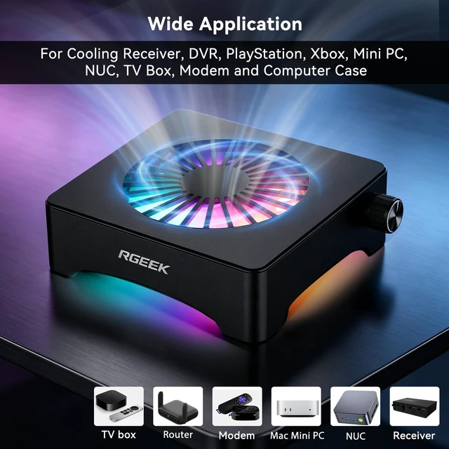 Alt view image 7 of 7 - Quiet USB Computer Fan, RGB Mini PC Cooling Fan Base, with Speed Controller | Aluminum RGB 120mm USB PC Cooler Fan for Mac Mini PC, NUC, Router, Receiver, DVR, Xbox, TV Box, Modem