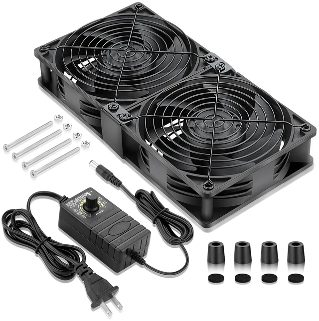 Main image of WDERAIR 2 x 120mm Computer Fan with AC Plug 110V 120V 220V 240V for Server Rack Cabinet Mount Small Window Exhaust Cooler (12038)