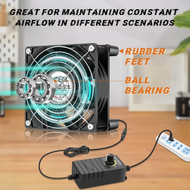 Alt view image 5 of 7 - WDERAIR 2 x 120mm Computer Fan with AC Plug 110V 120V 220V 240V for Server Rack Cabinet Mount Small Window Exhaust Cooler (12038)