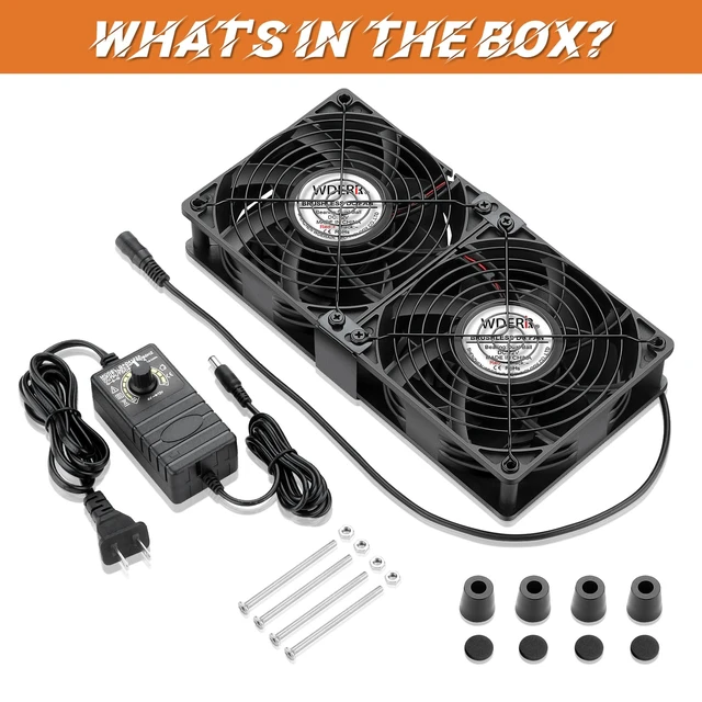 Alt view image 7 of 7 - WDERAIR 2 x 120mm Computer Fan with AC Plug 110V 120V 220V 240V for Server Rack Cabinet Mount Small Window Exhaust Cooler (12038)