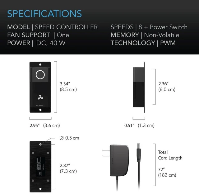 Alt view image 7 of 7 - AC Infinity Rack Roof Fan Kit, Quiet Dual-Fans with Speed Controller | Heavy-Duty Steel Frame, Dual-Ball Bearings, Backup Memory, For Cooling Ventilation AV, Home Theater, Network 19 Racks