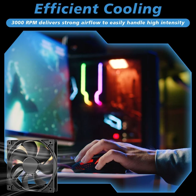 Alt view image 7 of 7 - Glooglitter 12 Pack 120mm PC Case Fans 4pin, 3000 RPM Cooling CPU | High Airflow for CPU Coolers, Radiators, Double Ball Bearing Design, Low Noise Operation, Long Lifespan for Gaming Pcs