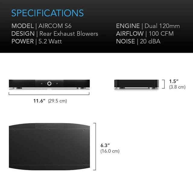 Alt view image 4 of 5 - AC Infinity AIRCOM S6, Quiet Cooling Blower Fan System 12" Rear-Exhaust | Temperature Trigger, Speed Control, Power Outage Memory, Designed for Receivers, Amps, DVR, AV Cabinet Components