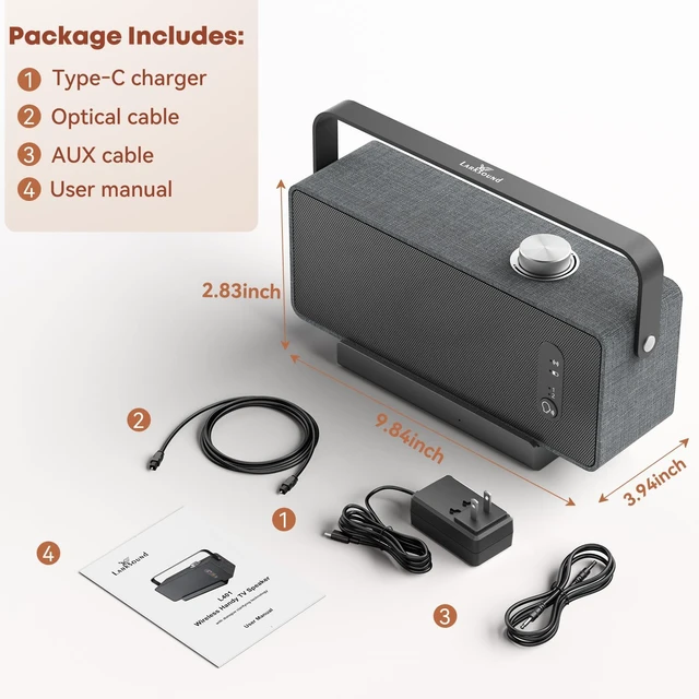 Alt view image 5 of 5 - LARKSOUND Handy TV Speaker for Elderly, Portable TV Sound Amplifier with Dialogue Clarity, No Bluetooth Needed, Plug & Play Base, 3 EQ, HDMI/Optical/AUX, Headphone Jack, Gift for Parents