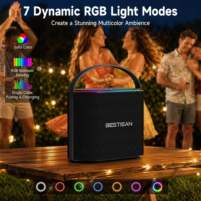 Alt view image 3 of 7 - BESTISAN Bluetooth Speaker, 2.1CH 90W Stereo Sound, Built-in 50W Subwoofer, Upgraded 7 RGB Lights, TWS, 15H Play Portable Speaker, Deep Bass, Hands-Free Calling for Party, Camping, Travel, Garage