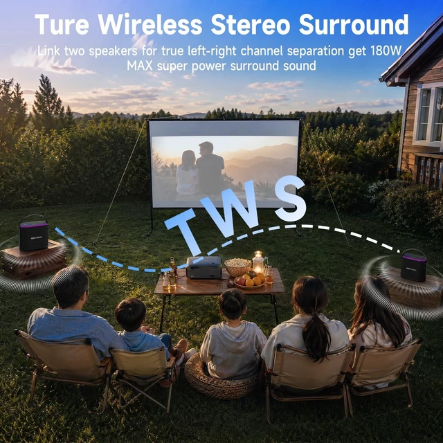 Alt view image 5 of 7 - BESTISAN Bluetooth Speaker, 2.1CH 90W Stereo Sound, Built-in 50W Subwoofer, Upgraded 7 RGB Lights, TWS, 15H Play Portable Speaker, Deep Bass, Hands-Free Calling for Party, Camping, Travel, Garage