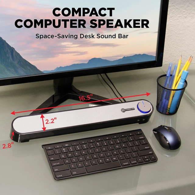 Alt view image 3 of 7 - GOgroove Computer Speaker Mini Soundbar - USB Powered PC Sound Bar with Easy Setup Wired AUX, Stereo Audio, Microphone Port, Volume Control Knob, Under Monitor Design for Desktop (Black)