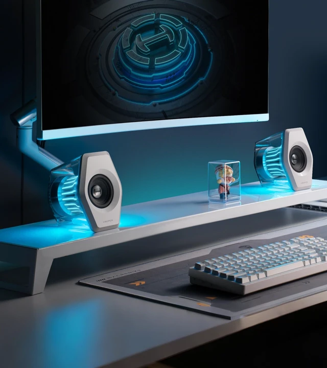 Alt view image 3 of 7 - Edifier G2000 Pro 2.0 RGB Gaming Speakers with 64W Peak Power, White | Virtual 7.1 Surround Sound, 270° TempoFlow Light Sync, Bluetooth 5.4/USB-C/AUX for PC, PS5, Game Console