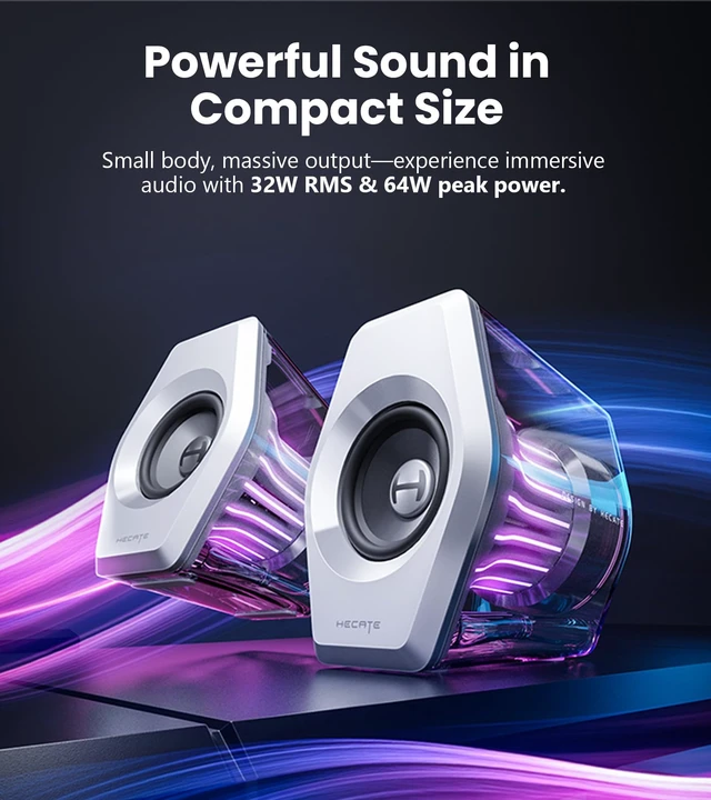 Alt view image 2 of 7 - Edifier G2000 Pro 2.0 RGB Gaming Speakers with 64W Peak Power, White | Virtual 7.1 Surround Sound, 270° TempoFlow Light Sync, Bluetooth 5.4/USB-C/AUX for PC, PS5, Game Console