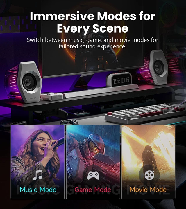 Alt view image 6 of 7 - Edifier G2000 Pro 2.0 RGB Gaming Speakers with 64W Peak Power, White | Virtual 7.1 Surround Sound, 270° TempoFlow Light Sync, Bluetooth 5.4/USB-C/AUX for PC, PS5, Game Console