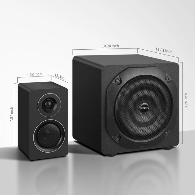 Alt view image 7 of 7 - 2.1 Computer Speakers with Subwoofer, 100W RMS, Bluetooth 5.3, Black | A 6.5-inch subwoofer, wood cabinets and silk dome tweeters. AUX/RCA, optical and coaxial inputs for PCs, TVs and turntables.