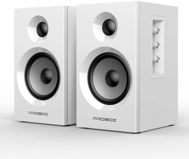 Main image of Probox Powered Bookshelf Speakers HiFi Computer Gaming Monitors with Bluetooth 5.3 & 24-Bit USB DAC Stereo Speaker PC Speakers 3.5" Woofer,1" Silk Dome Tweeter, Adjustable Bass/Treble BT16 - White