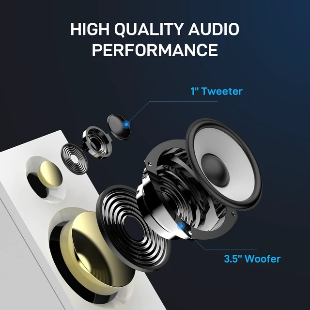 Alt view image 2 of 7 - Probox Powered Bookshelf Speakers HiFi Computer Gaming Monitors with Bluetooth 5.3 & 24-Bit USB DAC Stereo Speaker PC Speakers 3.5" Woofer,1" Silk Dome Tweeter, Adjustable Bass/Treble BT16 - White