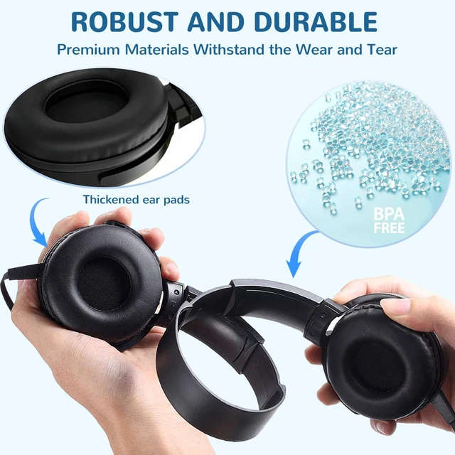 Alt view image 5 of 7 - Ladont 10 Pack Bulk Headphones for Classroom, Kids Wired Headphone for Students School K-12, Affordable Classroom Headphones, On-Ear with 3.5mm Plug(Black)