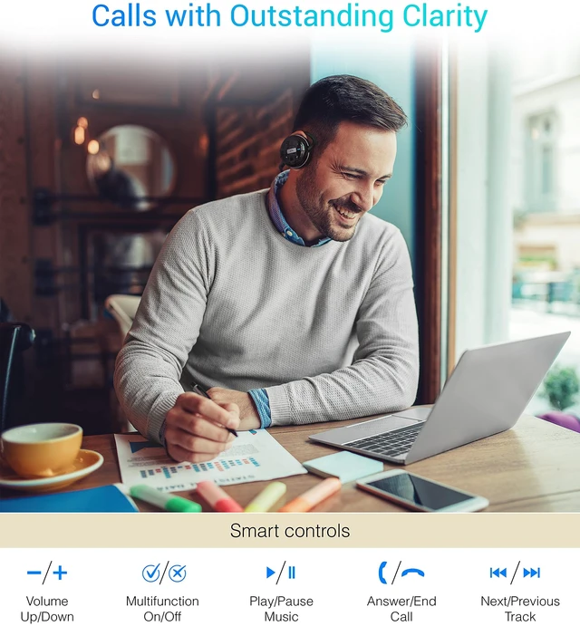 Alt view image 5 of 7 - Kinivo BTH240 Bluetooth Headphones On-Ear, Wireless Music, Calling, Mic | Sports Running Headphones (20 Hours Play time, Hands-Free Calling, Built-in Mic) Bluetooth Headset for Running, Gym Workout