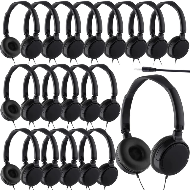 Main image of Yunsailing 18 Pack Classroom Headphones Bulk, Wired Headphones,Black | Student School Supplies, Individually Wrapped, Adjustable, over Ear Head Earbuds, for Laptop PC Computer