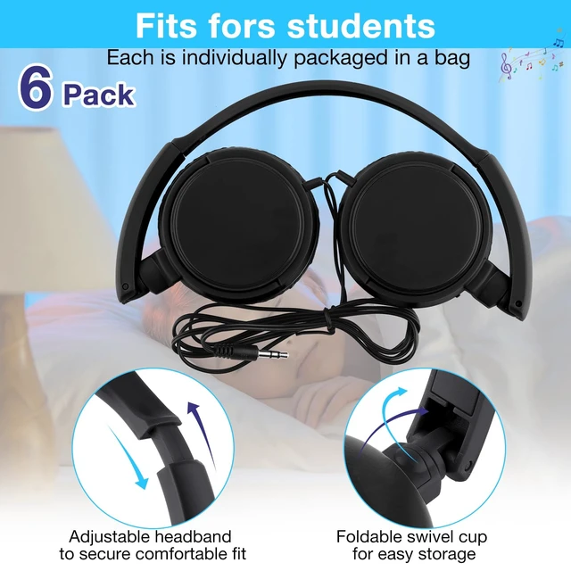 Alt view image 2 of 6 - Yunsailing 18 Pack Classroom Headphones Bulk, Wired Headphones,Black | Student School Supplies, Individually Wrapped, Adjustable, over Ear Head Earbuds, for Laptop PC Computer