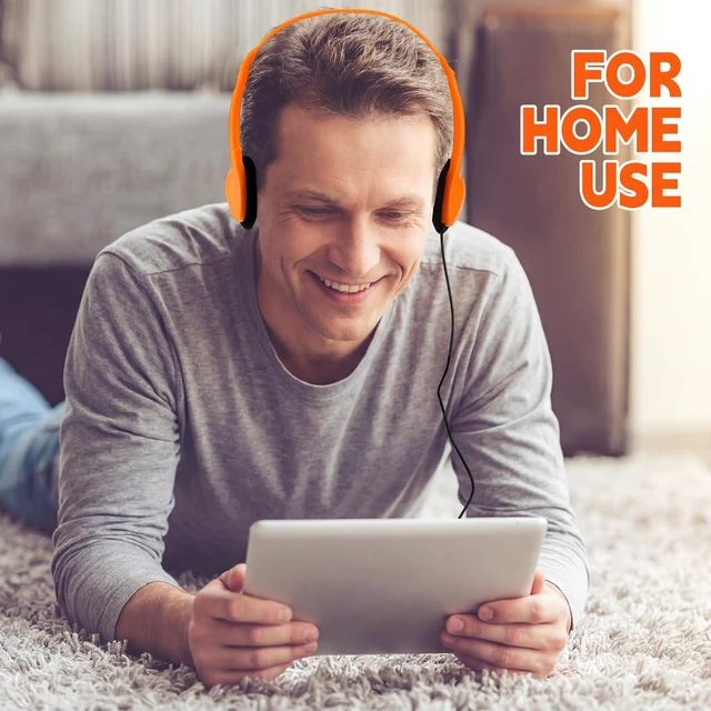 Alt view image 6 of 6 - Konohan 30 Pack Headphones Bulk Classroom Headphones, Orange, Classic | Wholeslae Wired Headphones for Student Adjustable over The Ear with 3.5 mm Jack for School Library Online Lesson and Testing