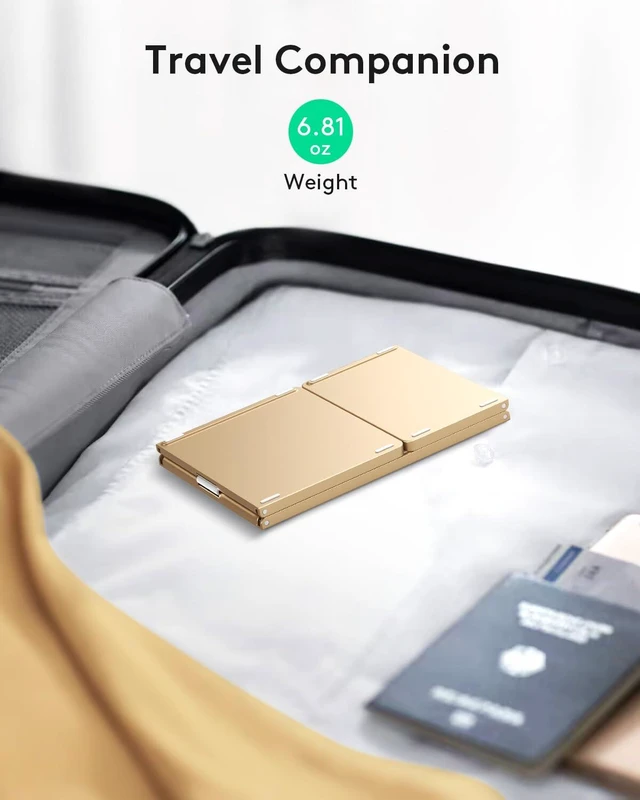 Alt view image 7 of 7 - Foldable Bluetooth Keyboard with Touchpad, Ultra Slim Compact, Gold | Multi-touch Trackpad, Full Size, Phone Holder, USB-C Charging, 1 Device, for Android Windows iOS Mac OS, Mobile Productivity