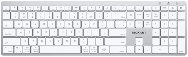 Main image of TECKNET Premium Bluetooth Keyboard for Mac, MacBook Pro/Air, iMac, White | 3 Bluetooth Channels, Matte Finished Coating, Metallic-Style Panel, White Backlight, Rechargeable 1600mAh, Full Size, Quiet