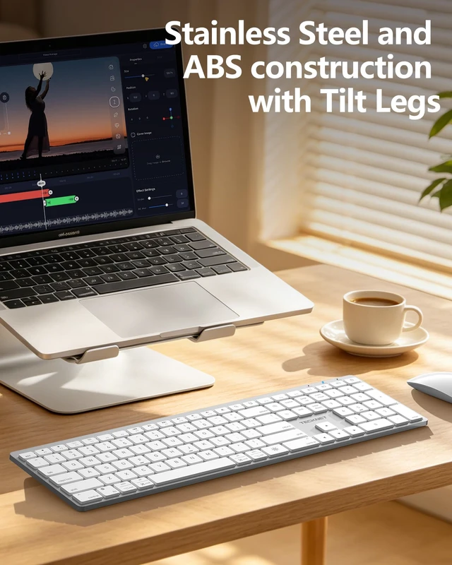 Alt view image 7 of 7 - TECKNET Premium Bluetooth Keyboard for Mac, MacBook Pro/Air, iMac, White | 3 Bluetooth Channels, Matte Finished Coating, Metallic-Style Panel, White Backlight, Rechargeable 1600mAh, Full Size, Quiet