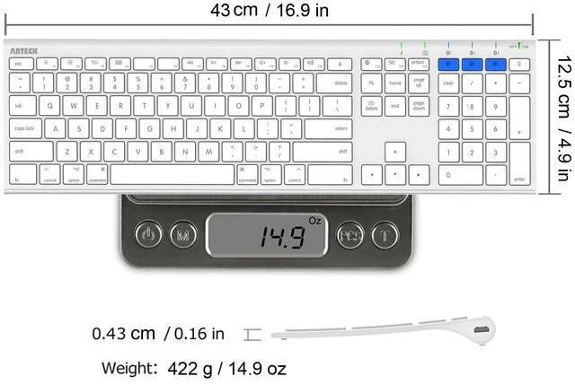 Alt view image 6 of 7 - Arteck Bluetooth Keyboard for Mac iPad Multi-Device Stainless Steel Full Size Wireless Keyboard Compatible with iPad, iMac, Mac mini, MacBook, iPhone Built-in Rechargeable Battery