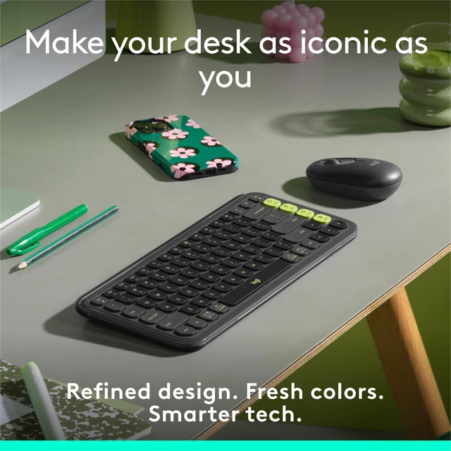 Alt view image 2 of 7 - Logitech POP ICON Keys Wireless Bluetooth Keyboard - Graphite and Green | Colorful, compact, quiet keyboard with 4 extra customizable Action Keys, connect up to 3 devices via Easy-Switch keys, PC/Mac