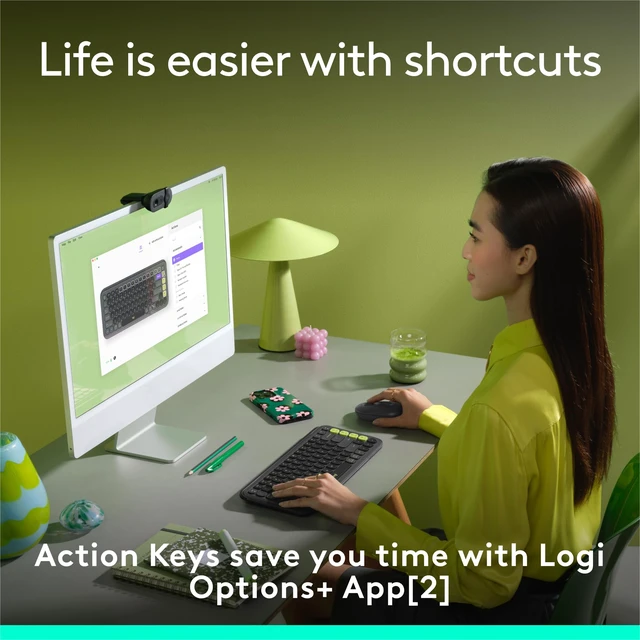 Alt view image 4 of 7 - Logitech POP ICON Keys Wireless Bluetooth Keyboard - Graphite and Green | Colorful, compact, quiet keyboard with 4 extra customizable Action Keys, connect up to 3 devices via Easy-Switch keys, PC/Mac