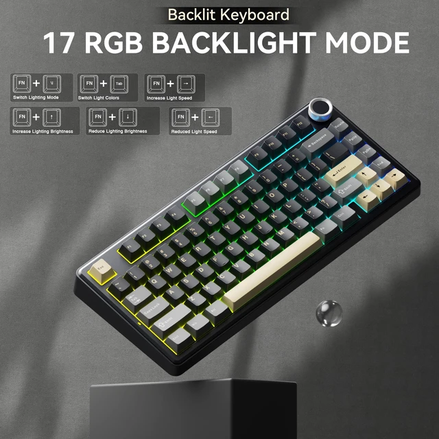 Alt view image 7 of 7 - SOLAKAKA A75 75% Wireless Gaming Keyboard with Multifunction Knob, Black | Mechanical Keyboard with 2.4GHz/BT5.0/USB-C, Gasket Structure, Hot-Swappable, Creamy Linear Switches, RGB for Win/Mac/PC